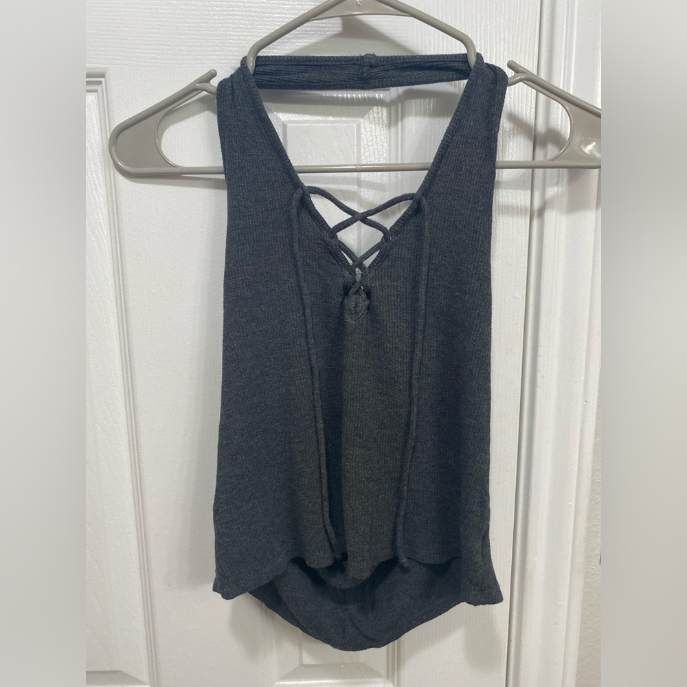 Kendall & Kylie Garage Gray Halter Cropped Tank Top